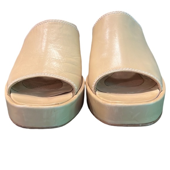 Stuart Weitzman Tan Leather Retro Chunky Platform Slip On Sandals Tan Size 8 - Picture 2 of 9